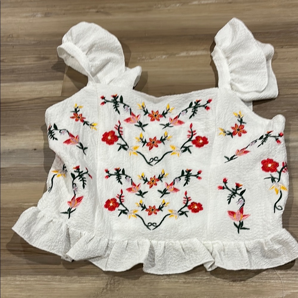Floral Embroidered White Top